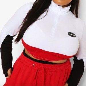 High Neck Color Block Detail Crop Top